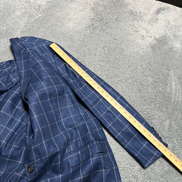 Ralph Lauren LRL Blazer Mens 50R 100% Linen 2-Button Coat Blue Windowpane Plaid - Picture 11 of 11